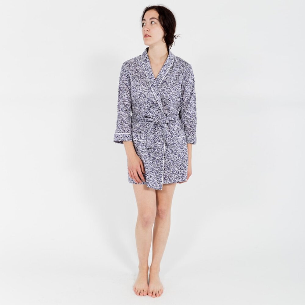 Sleepy Jones Louise Robe in Navy Floral Sleepwear Loungewear small